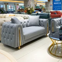 Modern Blue Faux Leather Sofa Set, Living Room Furniture