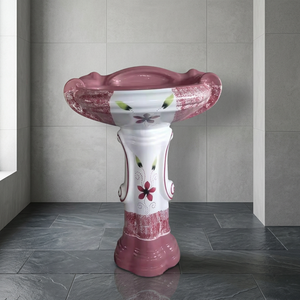Vitrossa Flower Design Big Sterling Ceramic Pedestal Wash Basin Set Marble Style Bathroom Sink - Product Image 2