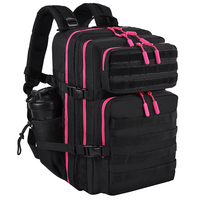 Sac à dos de randonnée, de sport et de voyage Trailpop avec logo personnalisé, imperméable, noir, fermeture éclair rose, 50L, sac à dos tactique de gym
