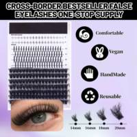 Kit d'extension de cils en vison réutilisable, confortable, fait main, personnalisé, pour marque privée, avec bouquets de cils effet manga volumineux et texturés, effet fluffy