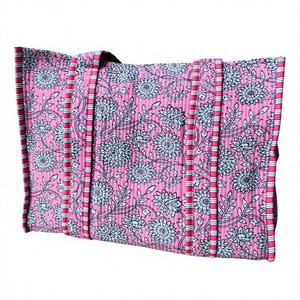 Sac fourre-tout en coton à motif floral rose avec poignées rayées, style tendance, ouverture supérieure, sac de shopping pour toutes les saisons - Product Image 1