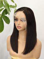 Perruque Bob Lace Front 13x4 pré-épilée en cheveux humains vierges, lisse, avec dentelle transparente et ligne de cheveux naturelle