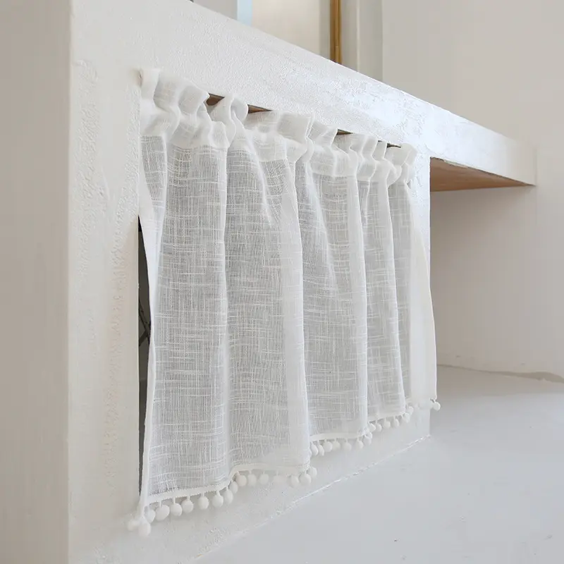 Linen Slub House Door Curtains Finished Short Sheer For Bathroom Wall
