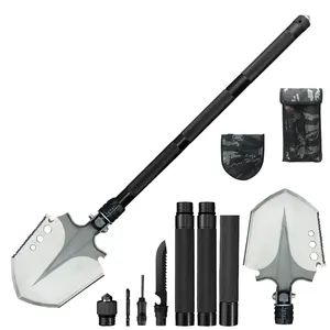 Multifunctional portable folding shovel 77cm handle length outdoor gardening tools camping stainless steel survival shovel set