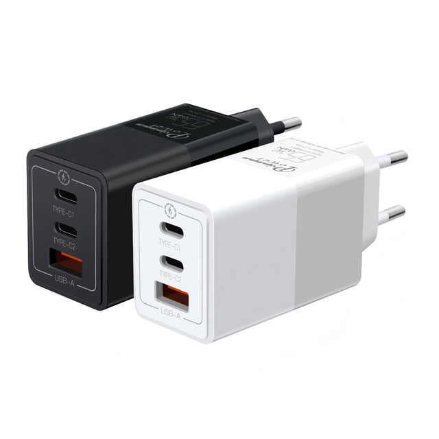 USB C 65W PD 3.0 GaN Charger 3-Port Fast Wall Charger Compatible iPhone iPad Galaxy S24/S23 Laptop 3A/8A AC Output UK Socket