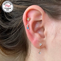 ASTM-F136 Titanium Zircon Piercing Wing Earrings Tragus Helix Daith Lobe Devil Flat Back Ear Lip Stud Labret Piercing Jewelry