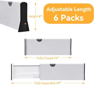 Expandable White PP Plastic <b>Storage</b> <b>Drawer</b> Organizer Set with Adjustable Divider for Clothes Kitchen & <b>Bathroom</b> Use - Product Image 3