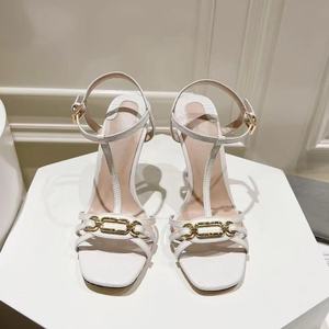 Sandales à talons hauts élégantes et luxueuses en cuir véritable de haute qualité, style français simple et généreux, pour l'été - Product Image 1