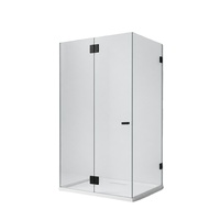 Porte de douche pivotante en verre trempé noir sans cadre, rectangulaire, pour cabines de douche préfabriquées