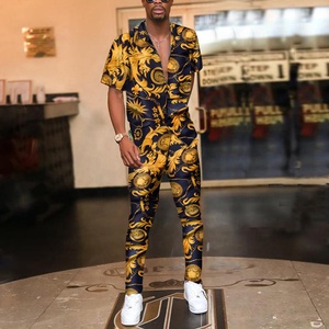 Completo Estivo Formale da Uomo 2 Pezzi con Stampa Paisley, Camicia a Maniche Corte e Pantaloncini, Vestibilità Ampia, <span class=keywords><strong>in</strong></span> Tessuto Pettinato Impermeabile e Traspirante, Stile Streetwear - Product Image 3