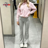 Setelan Olahraga Wanita Musim Gugur, Hoodie Zip Up dan Celana Sweatpants Pinggang Tinggi, Custom Fitness, Dua Potong, Cocok untuk Wanita Bertubuh Tinggi, Terbuat dari Katun