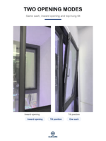 Fenêtre à battant moderne en alliage d'aluminium, mince, inclinable et pivotante, avec verre trempé Low-E en acier inoxydable, certifiée Energy Star pour