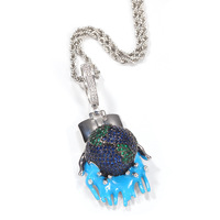 Hip Hop personnalisé glacé Cz coloré terre pendentif collier hommes rappeur bijoux rue danse accessoire collier