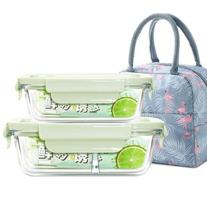 Lonchera de vidrio rectangular con 2 compartimentos, apta para microondas, contenedor de almacenamiento de alimentos para trabajadores de oficina - Product Image 2