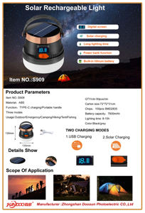 OTC S909 светодиодный светильник на солнечной батарее для наружного кемпинга - Product Image 6
