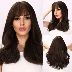 20 Inch Black Brown Synthetic Wig Bob Wig With Bang Long Brown Wigs For Women