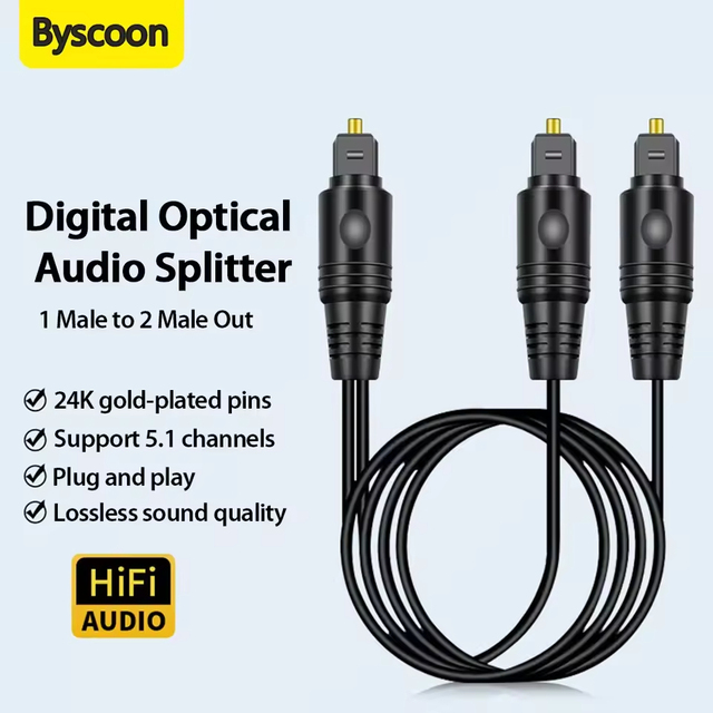 Xput Gold Plated Digital Optical Audio Splitter 1 in 2 Out Audio Optical Cable Toslink Connectors Power Amplifier Cable