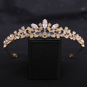 Diadème de Mariage É<span class=keywords><strong>l</strong></span>égant en Cristal Doré <span class=keywords><strong>Marquise</strong></span>, Couronne Nuptiale Romantique en Forme de Feuille, Coiffe Vintage Florale en Strass pour Mariées et Bals de Promo - Product Image 5