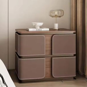 Factory Wholesale Leather Nightstands Luxury Bedroom Bed <strong>Side</strong> <strong>Storage</strong> <strong>Table</strong> 2 Drawers Assembled Night Stand Bedside <strong>Table</strong> - Product Image 5