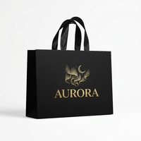 Sacs shopping noirs écologiques personnalisés imprimés, en carton mat, avec logo Aurora en feuille d'or, poignée en ruban, sacs cadeaux de luxe