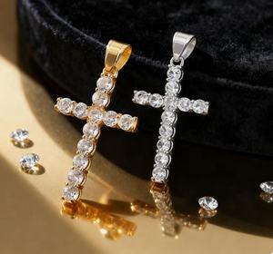 Pendentif hip-hop pour <span class=keywords><strong>homme</strong></span> en acier inoxydable avec croix, accessoire polyvalent en zircon sur une <span class=keywords><strong>chaîne</strong></span> à maillons - Product Image 6