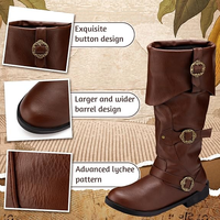 Bottes de pirate médiévales pour hommes, style Renaissance, mi-mollet, en similicuir PU, vintage, steampunk, gothique, pour Halloween et cosplay