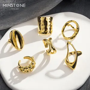 Kualitas Tinggi Kuningan Antik Emas Diisi Hypoallergenic Dainty Gratis Emas Disesuaikan Knuckle Cincin untuk Wanita Perhiasan Berlapis Emas