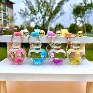 2025 Acrylic Liquid Keychain <b>Floating</b> Quicksand Perfume Bottle, Heart Drift Bottle Pendant for Girls Cute Gift - Product Image 2