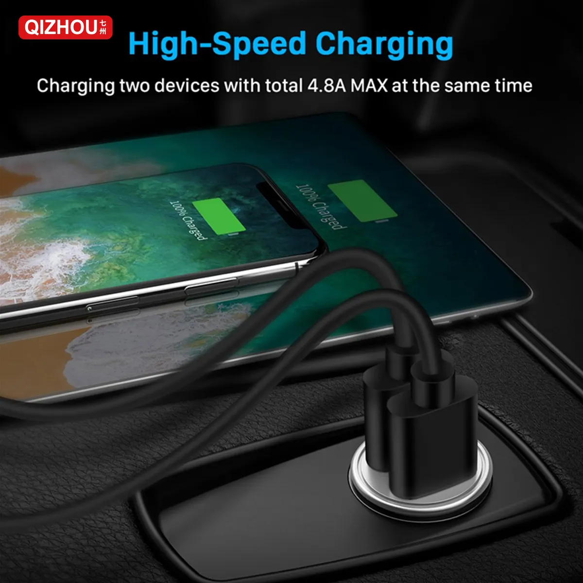 Usb Car Charger USB Car Charger 4.8A Dual Port QC 3.0 Fast Charging Car Charger Adapter For All Metal Wireless Car Charger Holder