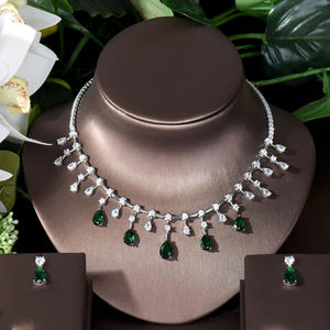 HIBRIDE Neue Mode Vier-Farben Wasser tropfen Frauen Halskette Ohrring Sets CZ Dubai Nigeria Hochzeit Schmuck Zubehör N-431 - Product Image 2