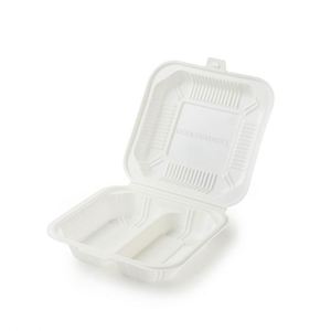 Boîte repas jetable à charnière en amidon de maïs pour animaux de compagnie, petite, ronde, pour micro-ondes, blanche/noire, 4 compartiments, 12 oz - Product Image 1