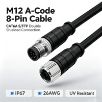 Câble IP67 CAT6A S/FTP M12-A 8 broches mâle-femelle, gaine PUR 26AWG résistante aux UV, connecteur à souder fileté avec double blindage