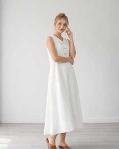 Vestido de Verano Casual de Algodón y Lino con Cuello en V y Manga Corta para Mujer, Cintura Natural, Ajuste Regular, Venta al por Mayor B2B - Product Image 4