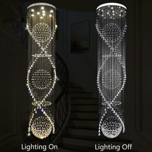 <span class=keywords><strong>Lustre</strong></span> en cristal K9 LED en acier chromé à double hélice en spirale <span class=keywords><strong>avec</strong></span> gouttes de pluie, diamètre 80 cm, hauteur 280 cm pour escalier - Product Image 3