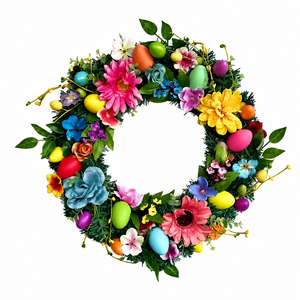 Ghirlanda Pasquale da 45cm con Fiori <span class=keywords><strong>di</strong></span> Peonia, Uova <span class=keywords><strong>di</strong></span> Pasqua Maculate, Foglie <span class=keywords><strong>di</strong></span> <span class=keywords><strong>Orecchio</strong></span> d'<span class=keywords><strong>Agnello</strong></span>, Decorazione da Appendere alla Porta d'Ingresso, Decorazione Primaverile per la Casa - Product Image 2