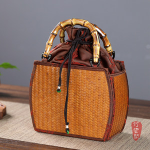 Bamboo Woven Handbag Xiangyun Yarn Traditional Chinese Style Tote Bag For Women - Product Image 1