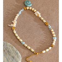 Collier long JINYOU 5481 en perles de coquillages bohèmes en bois, avec pendentif en pierre naturelle verte et métal en acier inoxydable