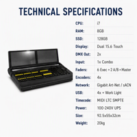 Consola de Iluminación con Pantalla Táctil Plegable Dual de 15.6 Pulgadas, DMX512, Art Net, SACN, SSD de 128 GB, I7, 8 GB, UPS, MIDI, SMPTE, para KTV, Bares, Fiestas, Escenarios
