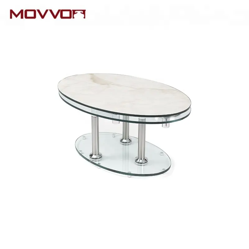 סלון ריהוט חדש עיצוב מתכת להארכה כרום קפה שולחן עם זכוכית וקרמיקה למעלה