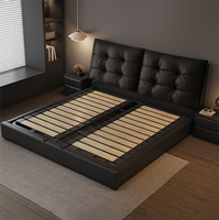 Lit de rangement luxueux de style européen moderne JUNYUHAO, taille King/Queen, en cuir de qualité supérieure, mousse haute densité, certifié E0, structure en pin