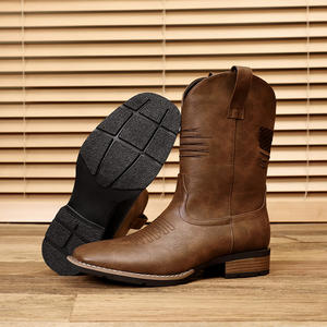 Botas Vaqueras Occidentales para Hombre, Talla Grande 16, Bordado Clásico, Estilo Biker Rockabilly, Tacón Cuadrado, para Todas las Temporadas - Product Image 2
