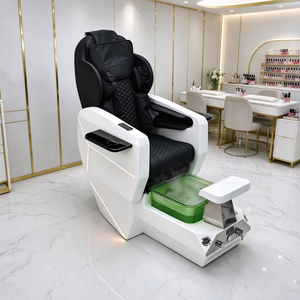 Sillón de Pedicura Eléctrico Reclinable de Lujo en Color Blanco con Bañera de Vidrio Verde, Luz LED para el Cuidado de las Uñas - Product Image 1