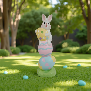 Stacked <b>Easter</b> Egg Rabbits Holding Egg Ornaments As <b>Easter</b> Decorations with LED - Product Image 5