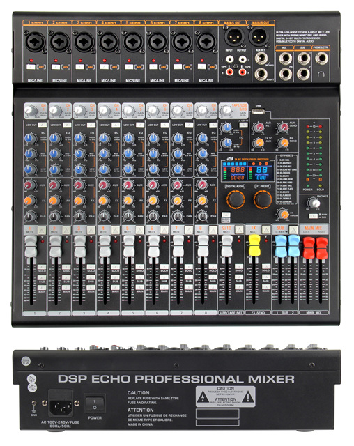 Professional Audio Mixer 8 12 16 Channel Swept Mid EQ Subgroups 99 DSP Effect USB for Stage Concert
