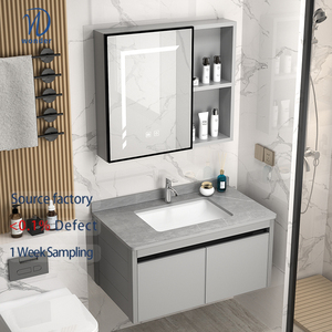 <span class=keywords><strong>Mueble</strong></span> de baño pequeño para apartamento con <span class=keywords><strong>lavabo</strong></span> de cerámica integrado y espejo LED, combinación de aluminio, <span class=keywords><strong>estilo</strong></span> moderno - Product Image 1