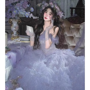 Purple Ball Gown Wedding Dress Sweetheart Neckline Empire Waist Tulle Princess Style For Women - Product Image 2