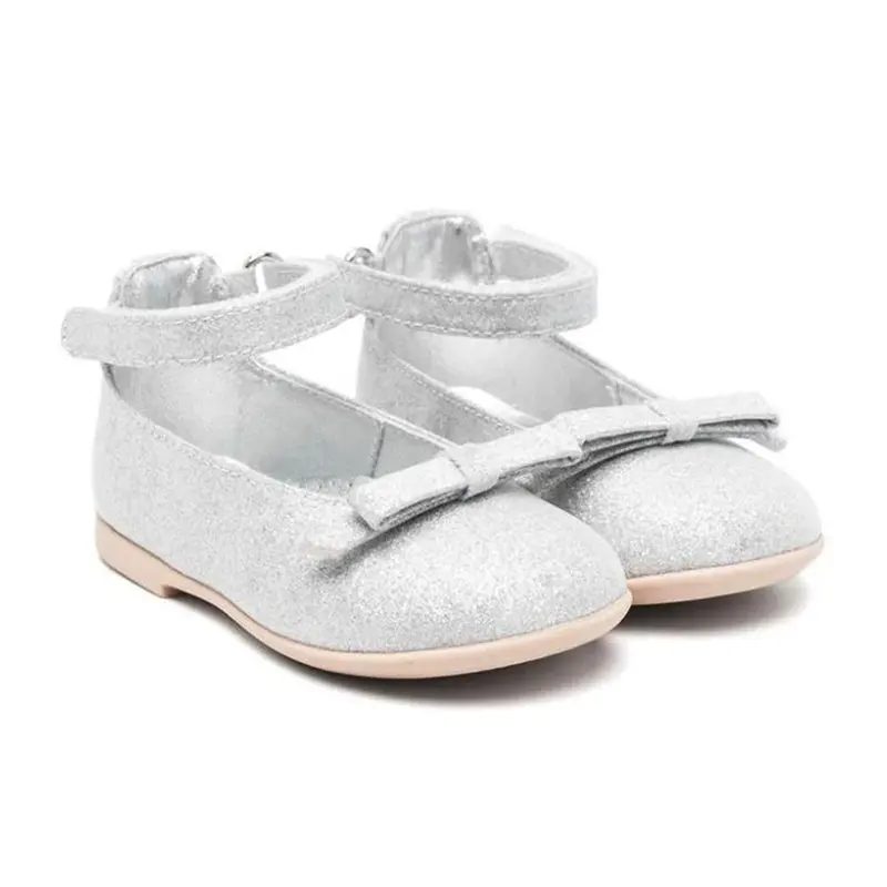 Ballerines à la mode pour enfants, chaussures habillées avec nœud blanc et talon princesse pour filles vente en gros