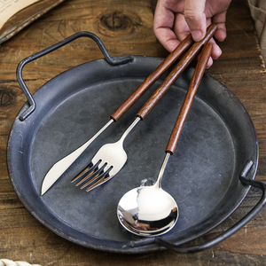 Acciaio inossidabile alta estetica stoviglie Retro manico in legno di pera bistecca da pranzo coltello cucchiaio Set di posate - Product Image 5