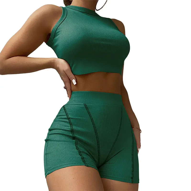 2pcs Fashion Sexy Sports Suit Crop Top+Shorts Outfit Workout Sports wear Summer Women