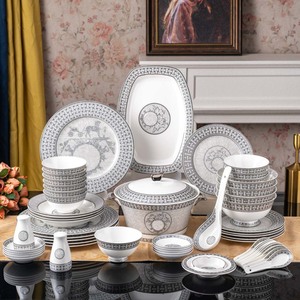 Luxury Grey Mosaic Pattern European Style Bone China Dinnerware <b>Set</b> Hot-selling 58-piece Reusable Dishwasher <b>Microwave</b> Safe >10 - Product Image 2